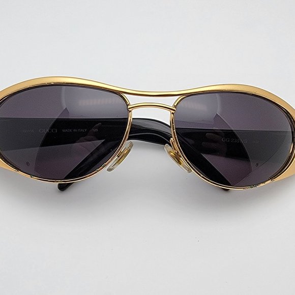Gucci GG2381/S 032 Gold Black Frame Grey Lens Aviator Sunglasses w/ Case Italy - Picture 11 of 15